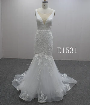 Lace mermaid bridal dress 2024 new v-neck straps trailing wedding dress