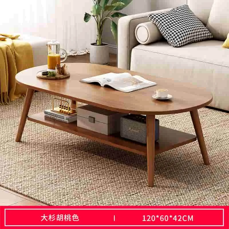 Simple Oak White Grey Walnut Oval Frame Coffee Table for Home with PVC Wooden Legs