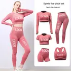 Wear 2021 Summer Women Seamless Fitness Sports Gym Wear Clothing Workout 5 Pcs Piece Top And Leggings Logo Shorts Yoga Set