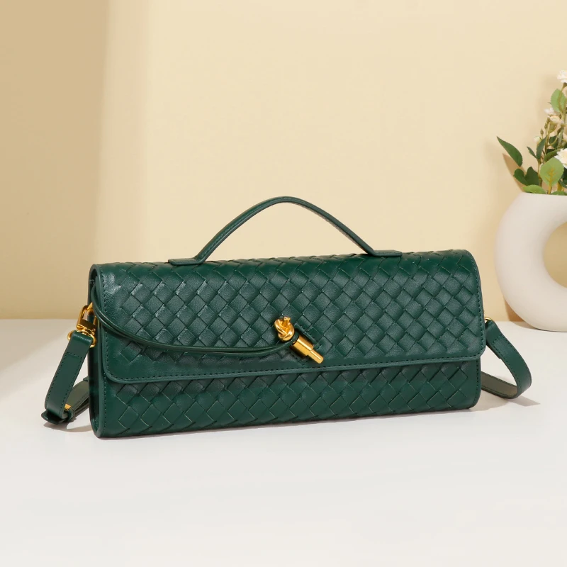 Spring and summer new women's handmade woven soft leather dinner bag in ancient organ bag horizontal handbag crossbody bag