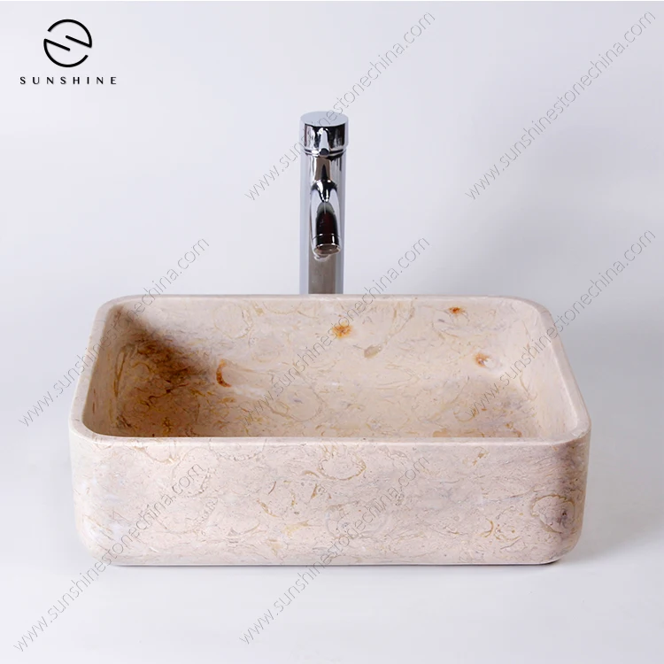Custom Made Marble Bathroom Sink Modern Design Top Mounted Counter Washbasin