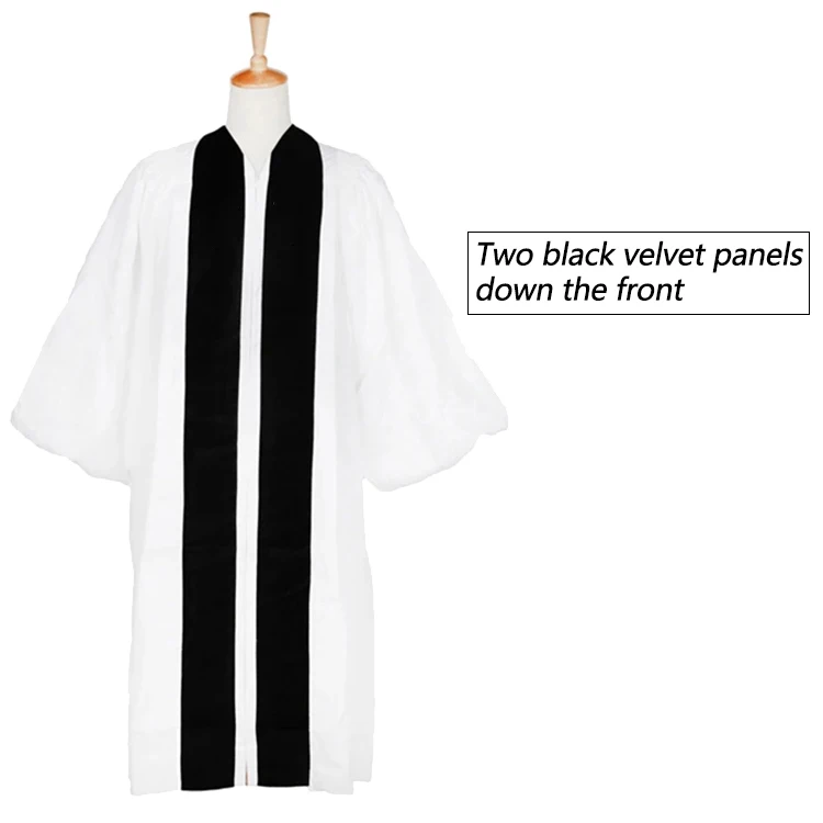 White Matte Fluted Geneva Clergy Robes Gown Women Men With Velvet Panel details