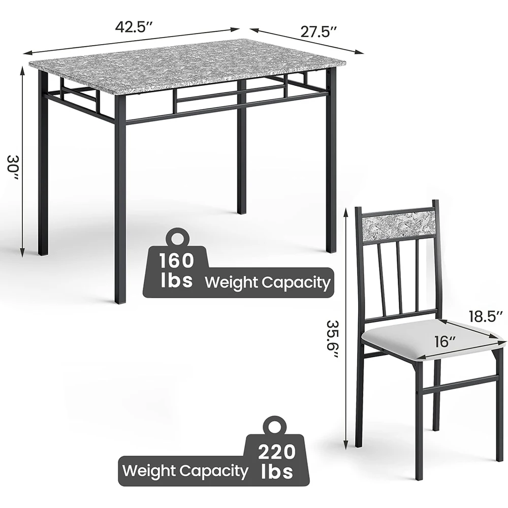 5-Piece Vintage Rectangular Dining Room Table Set 4 Faux Marble Kitchen Table Chairs Cushion Padded Seats Metal Wood Furniture factory