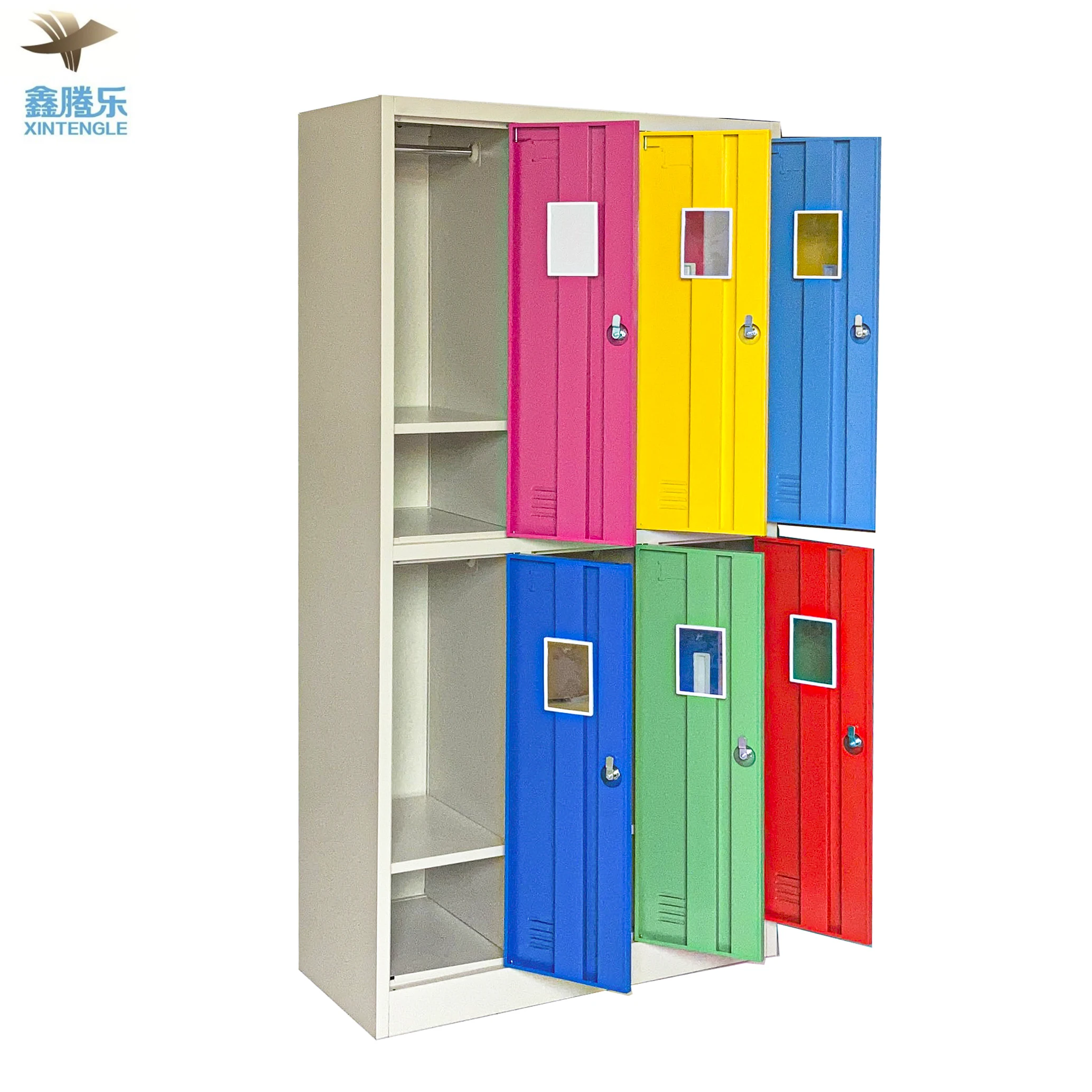 Customized OEM Gym Office colorful 6 Door Staff Clothing Shoe Cabinet Locker lockers for changing room