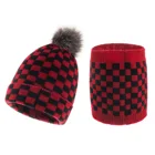 White Red Check New Black White Red Check Plaid Knit Baby Hat Scarf Set Acrylic Mum And Baby Beanie