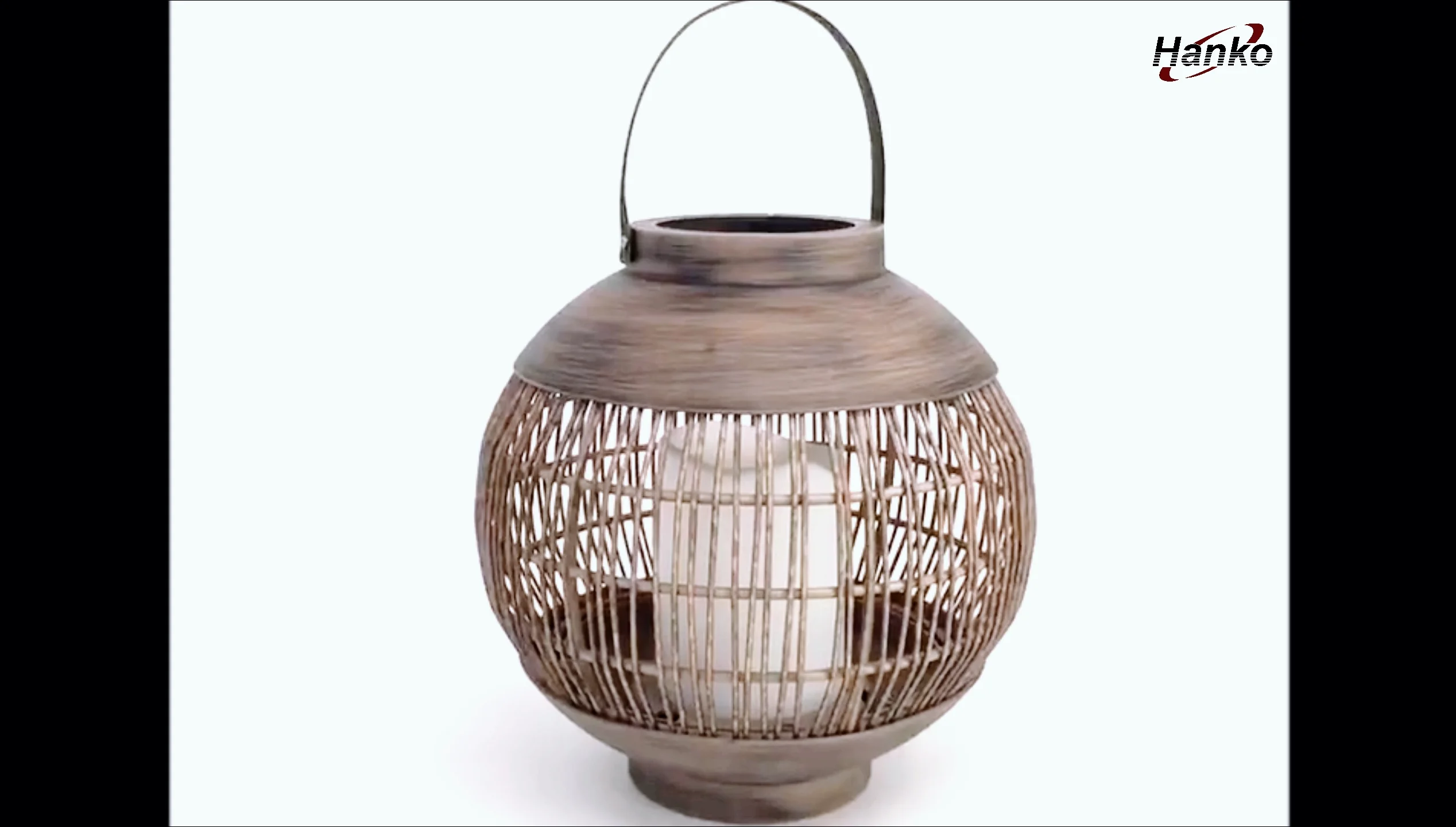 Outdoor Solar Powered Rattan Lantern Ball Shaped With Led Candle Holder