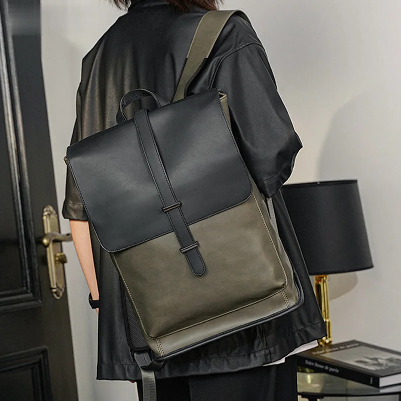 2024 new trend backpack American fashion men's bag PU leather leisure large capacity school bag computer backpack
