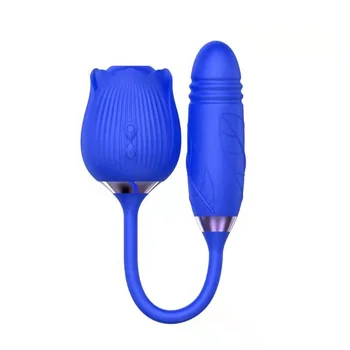 latest style penis 2 in 1 rose clitoral sucking vibrator tongue adult sex toys dildo vibrating clitoral rose vibrator for women