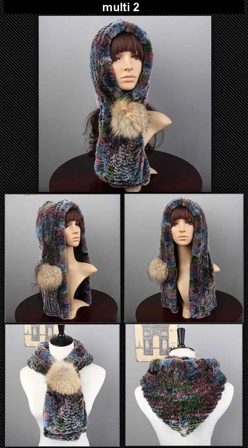 knit rex fur hood scarf multi 2  1