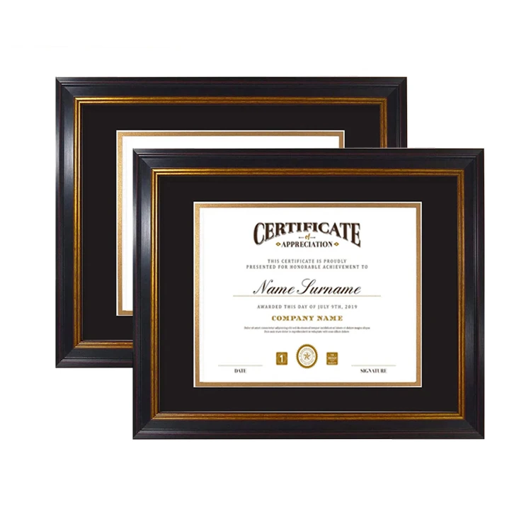 Wholesale Certificate Frame Wood A4 Diploma Frame With Black Gold Mats