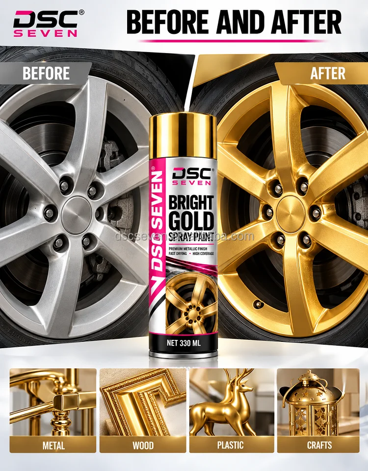 Bright Gold Metallic Aerosol Spray Paint Quick Dry High Coverage Gloss Finish 330ml Can for Metal Wood Plastic Refinish H5050a6e43c35480a9013d845ace0a274m