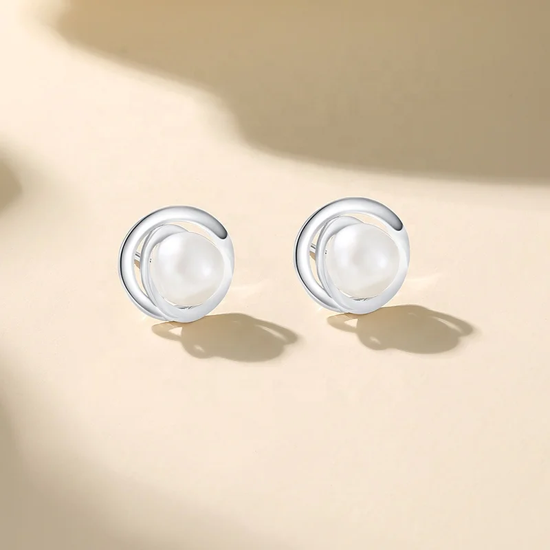 925 Silver Natural Pearl Gold Plated Stud Earrings For Elegant Women Party