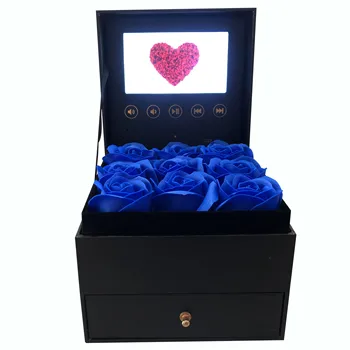Upload Your Video Lcd Screen Box Artificial Eternal Red Flowers Anniversary Decorations Preserved Roses