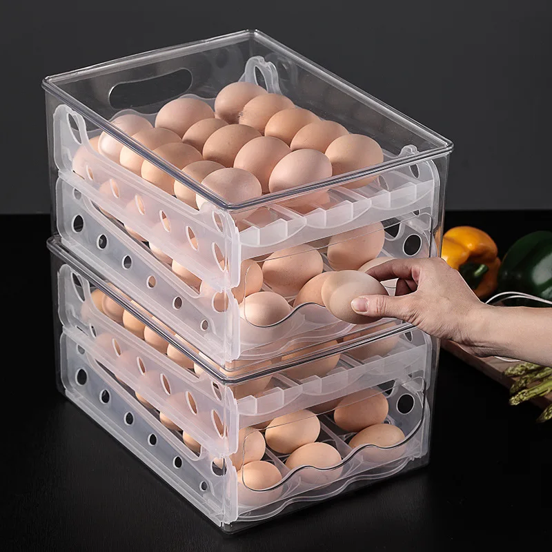 CX475 Kitchen Refrigerator Egg Storage Drawer Organizer Automatic Rolling Transparent Egg Storage Tray Box