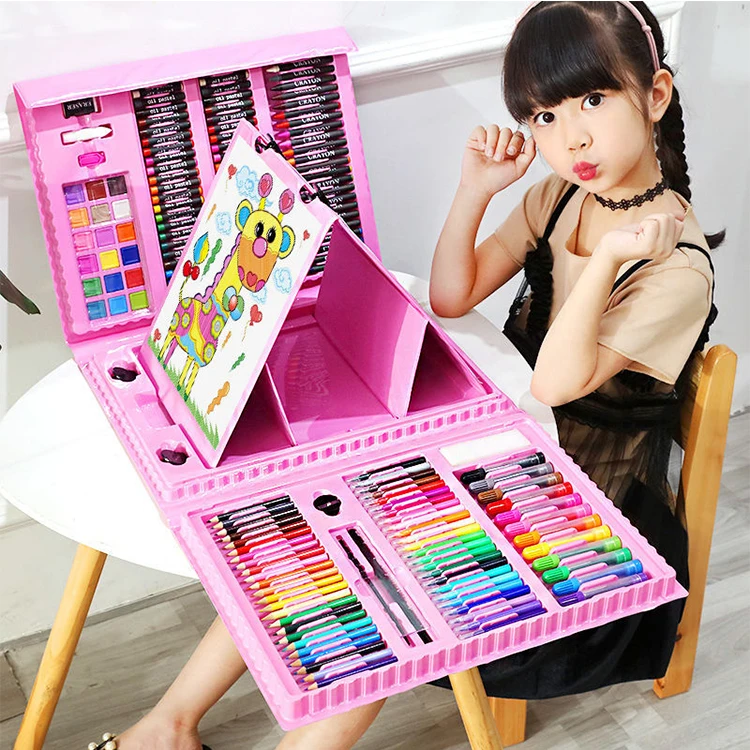 208 pieces Art Supplies produced Oil Pastels Crayons Colored Pencils Markers Painting Drawing Toys Art Set Case