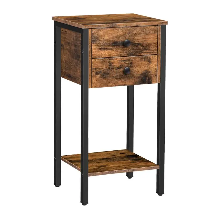 Wholesale Wooden Rustic Sofa End Table Narrow Coffee Bedside Nightstands Retro Side Table With Drawer and Shelf for Living Room