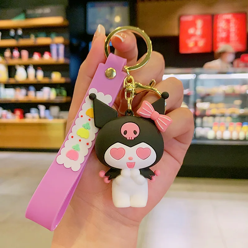 Manufacturer 6 colors Cute Custom Cartoon Anime 3d Sanrio Bag accessories Rubber keychain