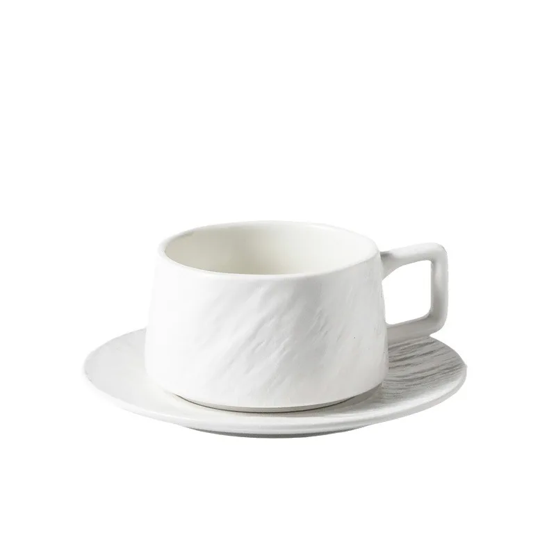 High-End Exquisite American-Style Rock Sand Textured Matte Porcelain Ceramic Coffee Mug Tea Cups And Saucers