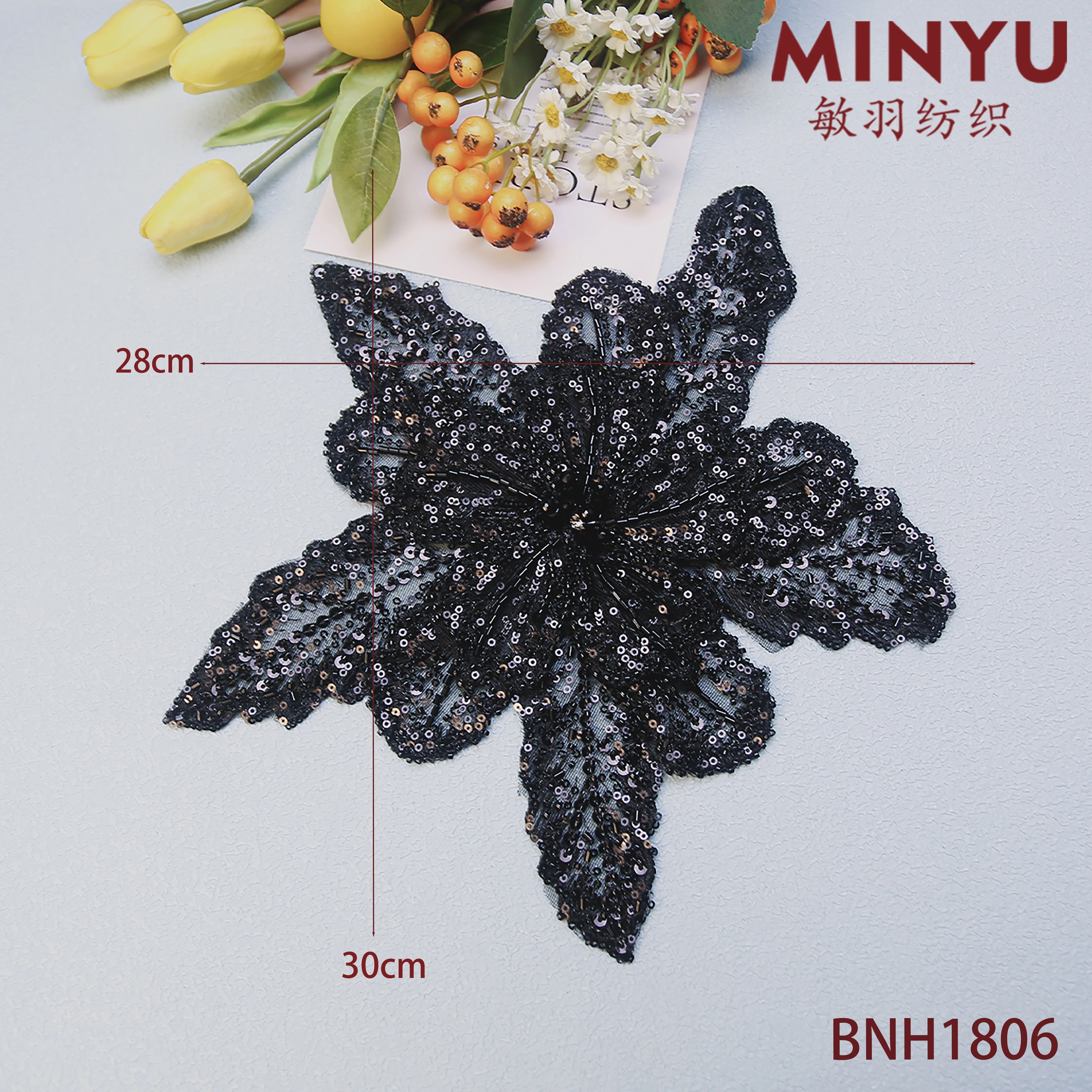 Minyu 2024 new style multi-layer beaded sequin 3d flower patches clothing accessories appliques sew on wedding dresses