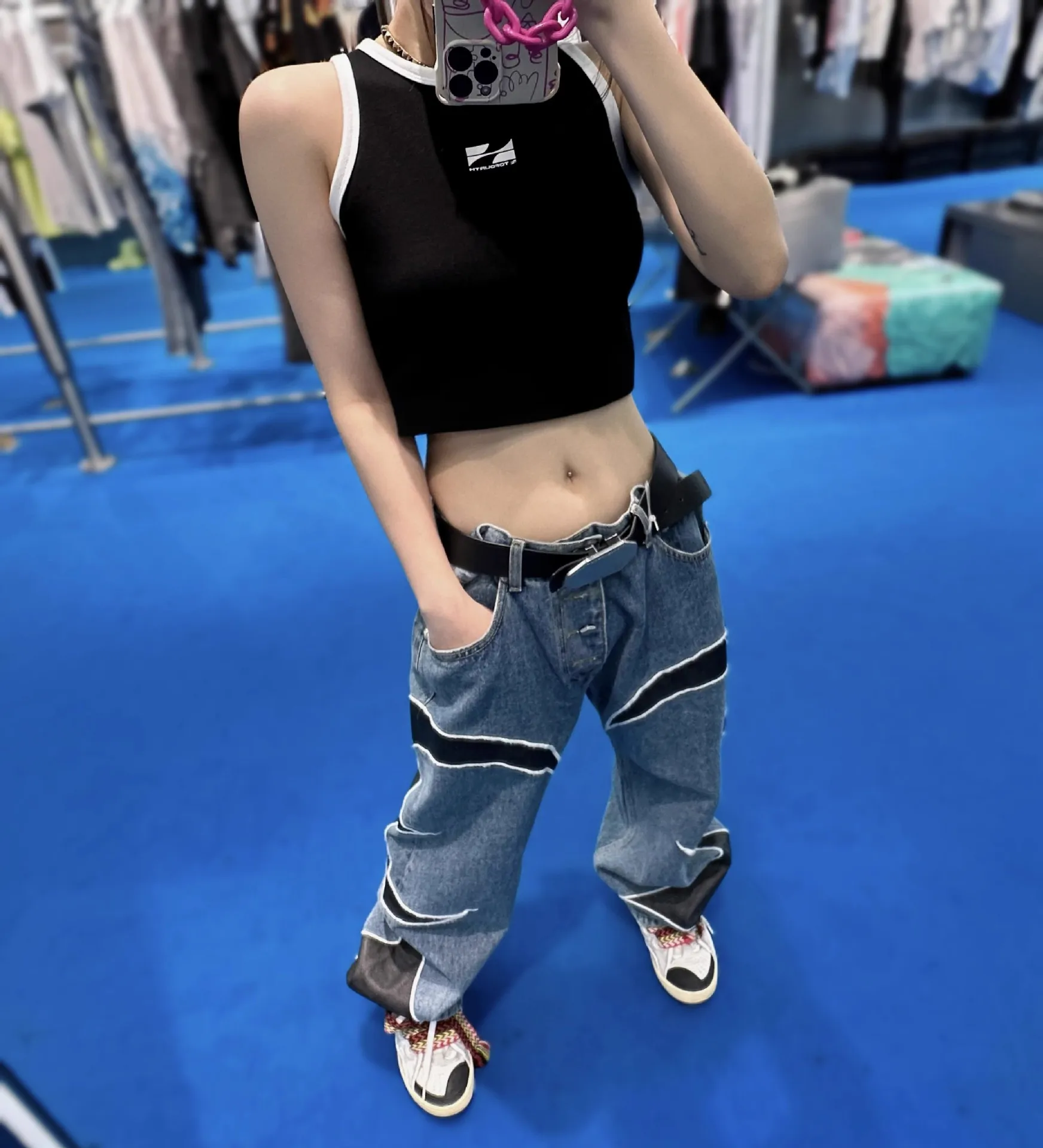 Vintage Mid Hop Wide Leg Baggy Botton Denim Fabric Jean Trousers Custom High Quality Fashion Casual Woven High Waist supplier