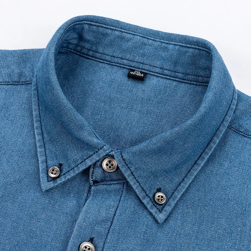 Denim Shirts Men Casual Light Wash Long Sleeve Denim Jeans Shirt details