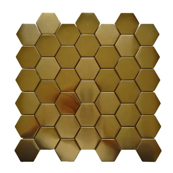 BOTON STONE Factory Wholesale Gold Hexagon Kitchen Backsplash 3D Wall Stone Stainless Steel Metal Mosaic Tile