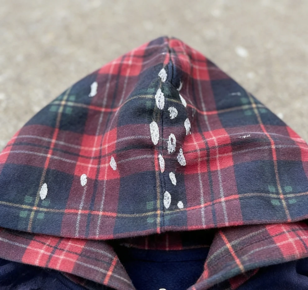 Custom Logo 100% Cotton Patchwork Color Block Zip up Check Plaid Cropped Acid Washing Sun Faded Zip up Hoodie for Men manufacture
