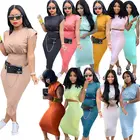 Skirt 2021 Fall Women Clothing Solid Skirt Sets Women 2 Piece Outfits Sleeveless 2 Piece Skirt Set D10046