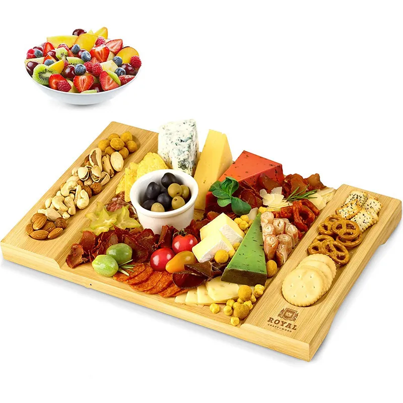 Bamboo cheese plate, wood fruit plate with groove fruit plate fruit plate, can do LOGO bamboo tray