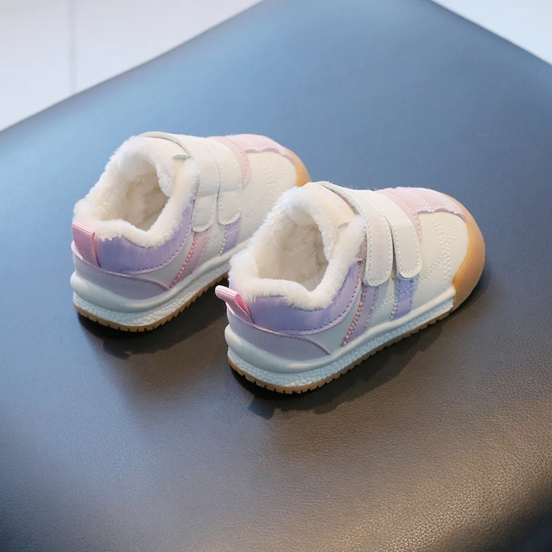 Newest Winter Walking Kids Shoes Soft Rubber Soled Sneakers Plush Fleece Toddler Baby Shoes supplier