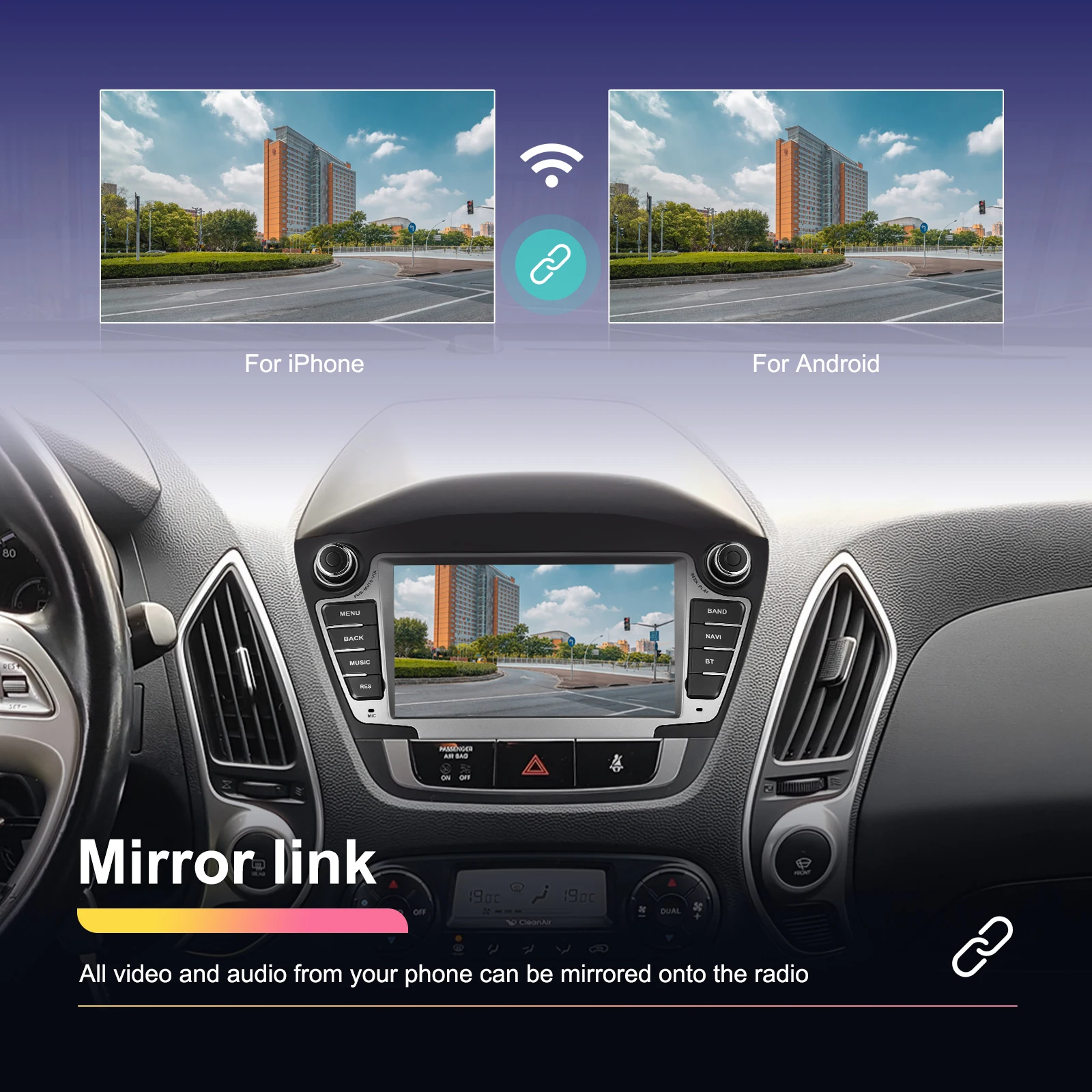 Podofo 7'' 2+64GB Android Car Radio Stereo Wireless Carplay Android Auto Wifi DVR EQ GPS for Hyundai Tucson/IX35 2009-2015 OEM A4251 manufacture