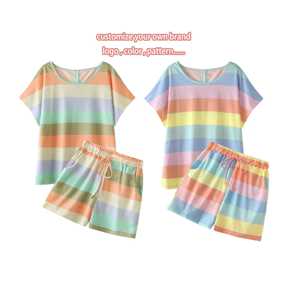 Wholesale customize logo striped pyjamas ladies girls plus size women's sleepwear
