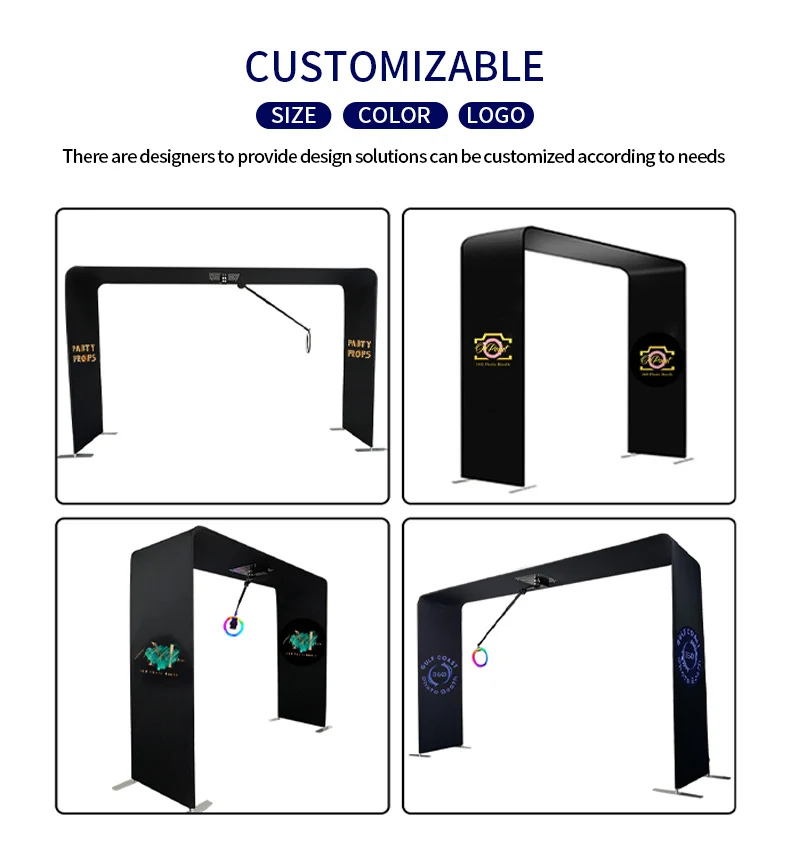 360 Photo Booth Enclosure Photobooth Backdrop with LED Light Tubes and Personalized Logo for Wedding and Christmas Parties H50a7686933724520ae9d80b56a60a27c5