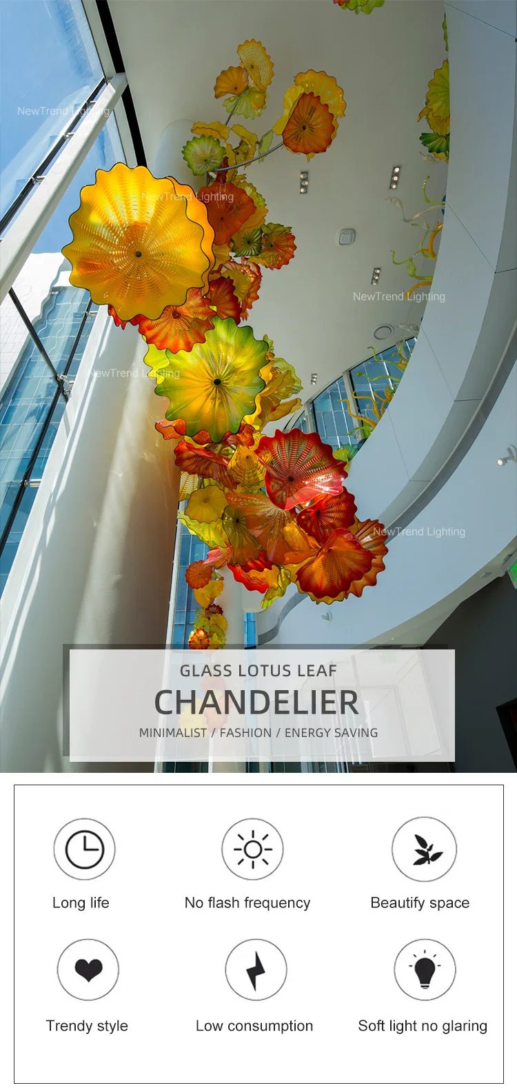 CPL-338 Contemporary Style Indoor Decoration Gallery Villa Hall Hotel Lobby Glass FLower LED Chandelier Light details