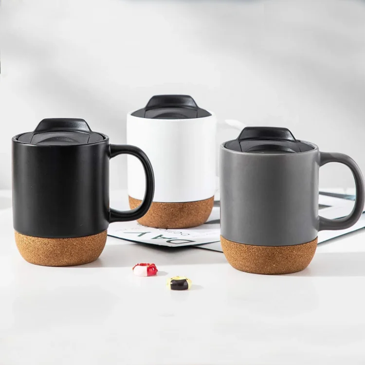 2023 Hot Selling Promotional Custom Logo Coffee Cork Base Creative Design Ceramic Mug