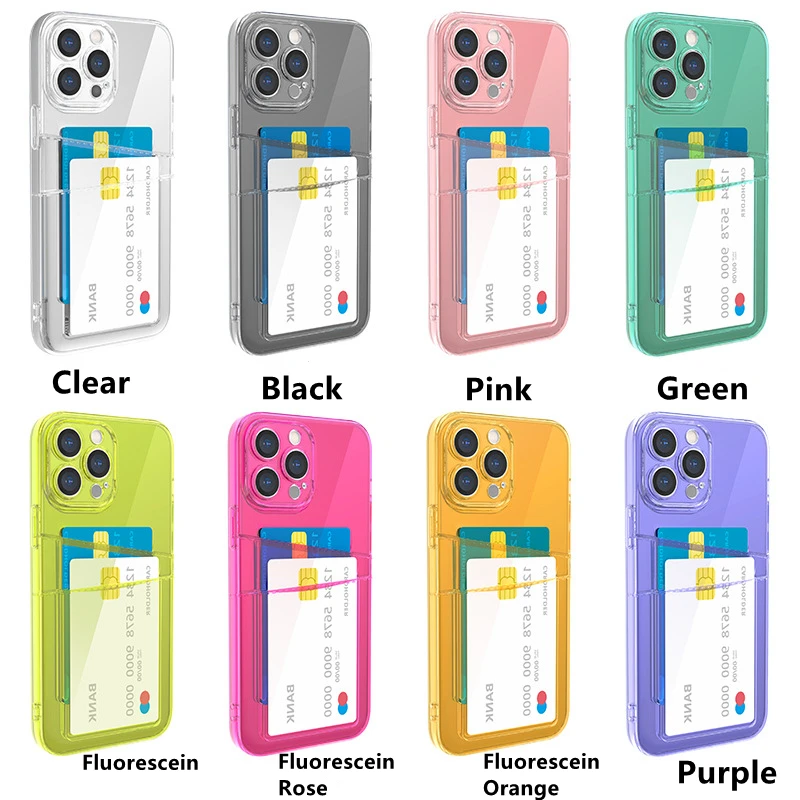 Shockproof Clear Dual Card Slot Holder Phone Case For iPhone 14 13 12 11 Pro Max XR X XS Max Wallet Transparent Soft Cover