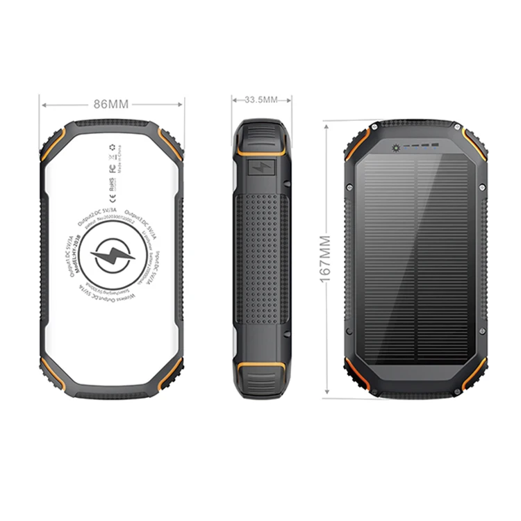 Wireless Solar Power Bank 20000mAh Solar Portable Charger IATA Certified for Air Shipping to Africa UN38.3 MSDS UUTEK SP203A