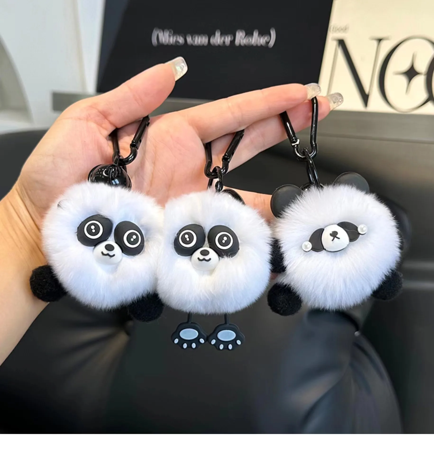 Soft cute Rex rabbit fur panda pendant personalized creative plush doll key chain bag pendant gift