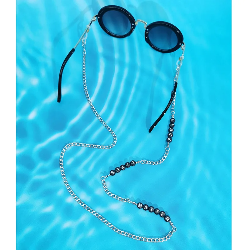 Ins hot selling silver eyeglass chains punk fashion sun glasses chain custom letters eyewear sunglasses chain