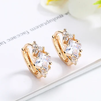Women ear tops wholesale Fancy classic one stone 18k yellow gold plated CZ huggie earrings Indian costume jewellery for party
