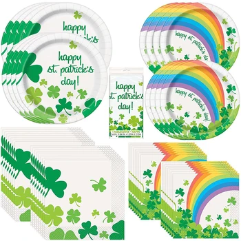 113Pcs St. Patrick's Day party paper plates napkins, green shamrock party supplies disposable dinnerware tableware
