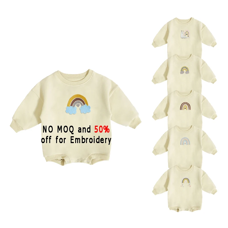 New embroidery design infant jumpsuit Organic cotton hot sale newborn solid pajamas Customized customer logo children romper