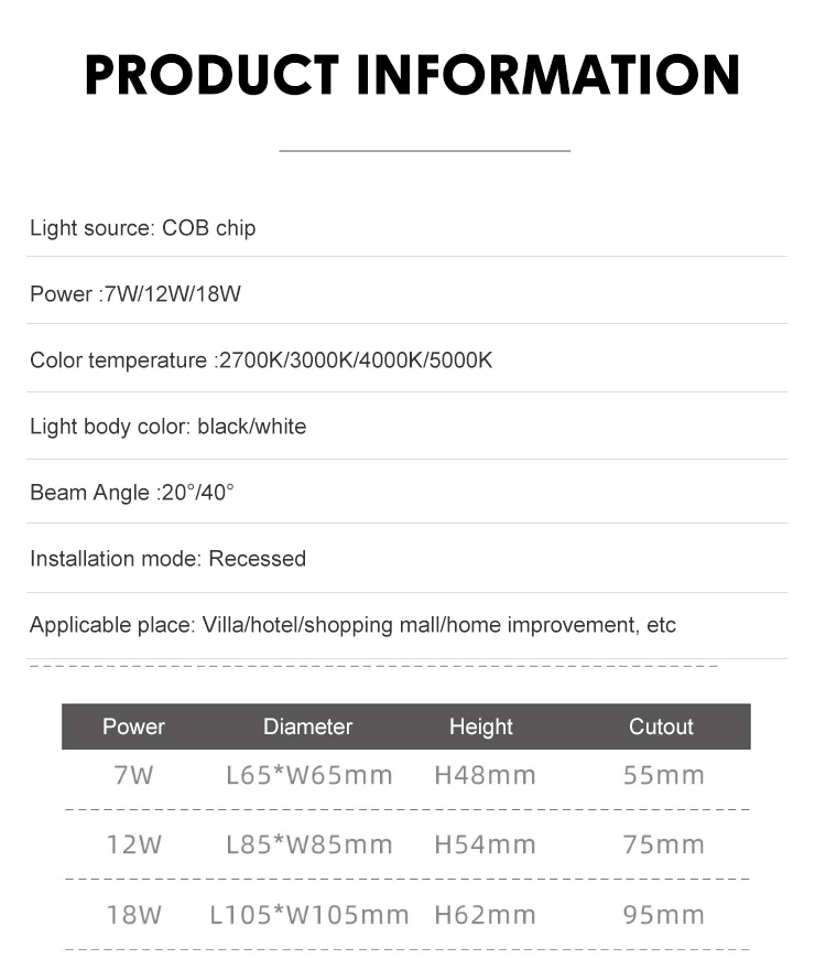 lc10226 home square spotlight grille indoor under lighting embedded hotel restaurant anti glare led cob downlight-3