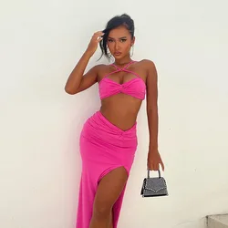 Elegant Women Sexy Camisole Sleeveless Strapless Crop Tops Skirt Matching Set 1 Set Breathable,short Set Casual COLLARLESS S-L