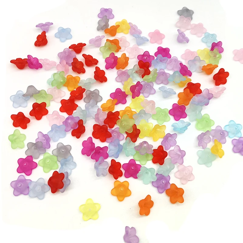 100pcs Assorted Color Frosted Trumpet Flower Beads Acrylic Beads