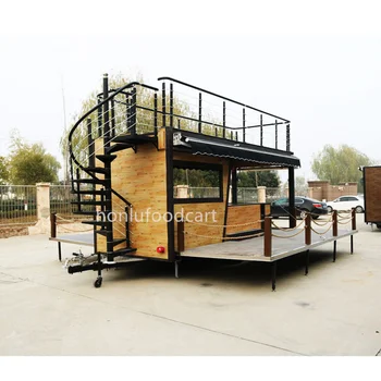 Honlu catering mobile kitchen coffee shop 2 story mobile food truck trailer for sale Spiral stairs outdoor coffee kiosk
