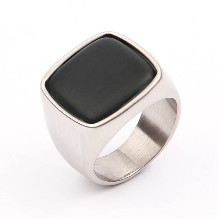 Square Cut Crystal Stones Silver Stainless Steel Mens Ring 