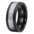 8mm Black Mens Womens Tungsten Wedding Band Brushed Polished Shiny Pip Cut Grooved With CZ Stone Inlay Comfort Fit