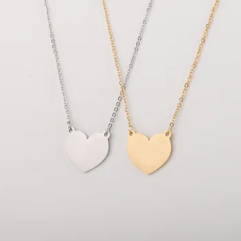 Women New Jewelry Gold Plated Stainless Steel Engraved Heart Charm Necklace