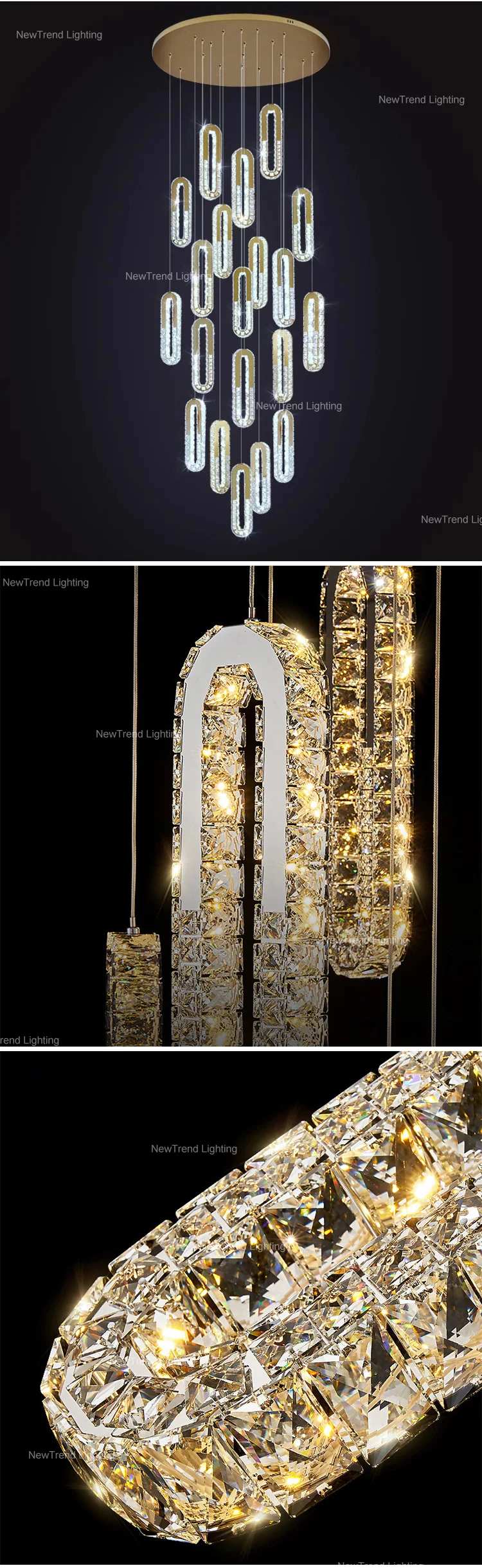 CPL-296 Luxury Style Indoor Decoration LED Hanging Pendant Light Villa Staircase Crystal Chandelier supplier
